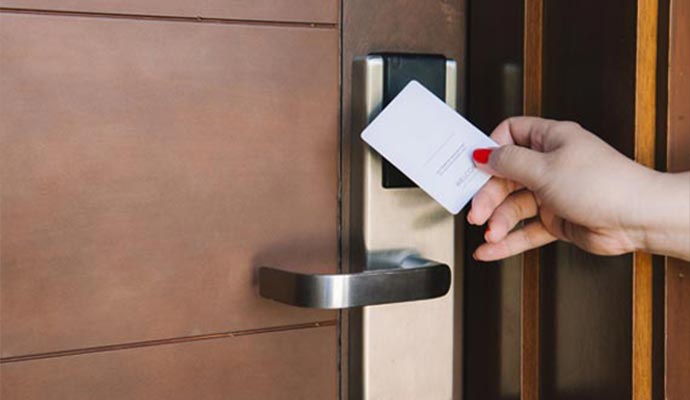 Person using key card reader
