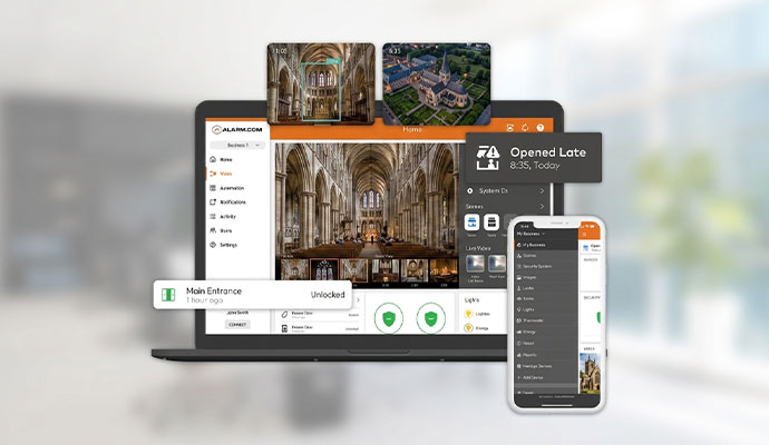 Alarm com dashboard on laptop and phone
