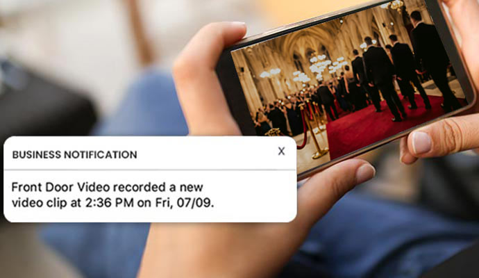 Business notification of event hall activity displayed on a smartphone