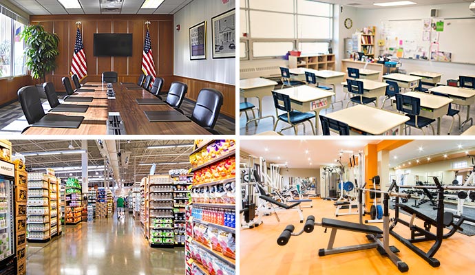 Collage of different commercial areas