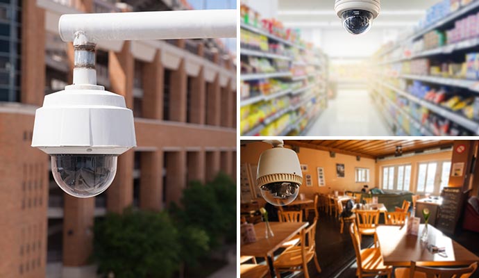 Collage of security cameras for different areas
