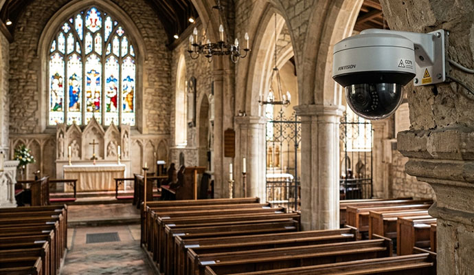 Dome camera inside church