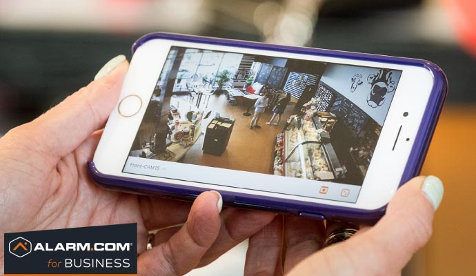 Phone showing cafe camera feed