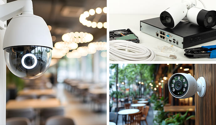 Restaurant cameras and nvr hardware collage