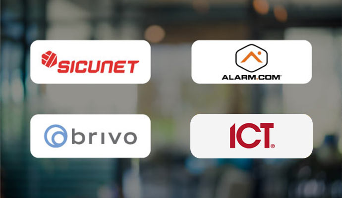 Sicunet, Alarm.com, Brivo and ICT logos