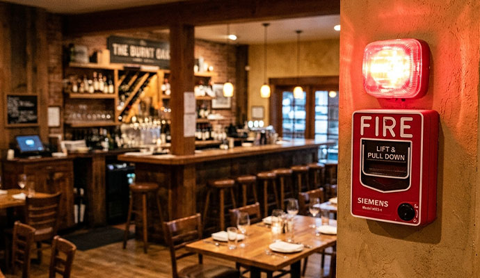 Siemens fire alarm pull station in restaurant