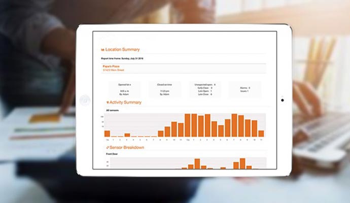 Tablet showing dashboard with location and activity data.