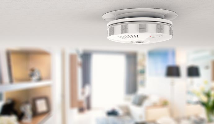 Smoke detector installed on the ceiling