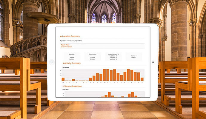 Tablet location summary over cathedral