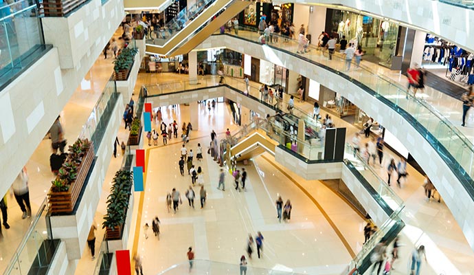 Busy multilevel shopping mall
