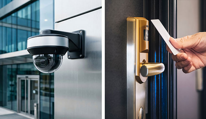 Collage of business security camera and access control systems