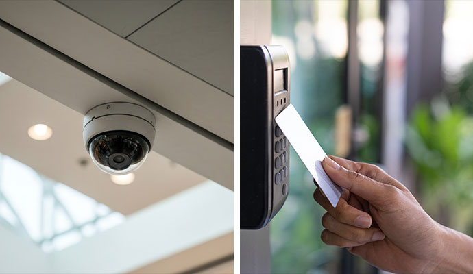 Collage of business security camera and access control systems