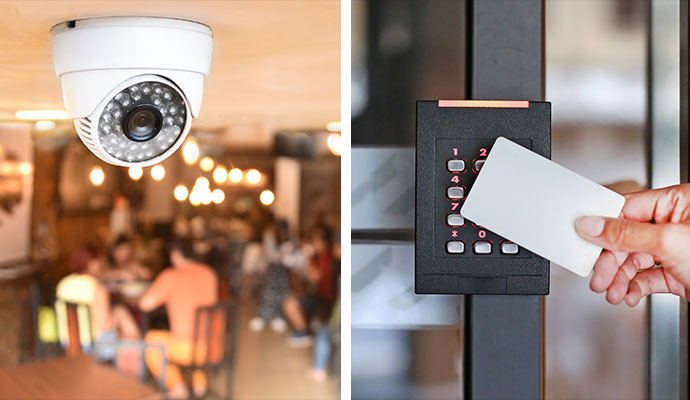 Collage of business security camera and access control systems