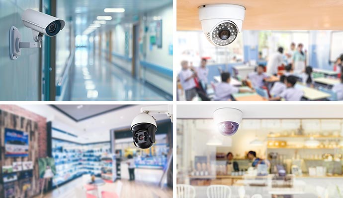 Collage of CCTV installed in different types of commercial properties