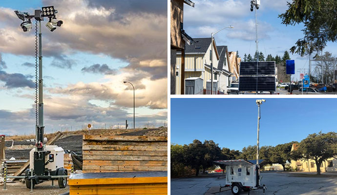 Collage of mobile security surveillance tower
