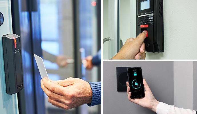 Collage of modern access systems in restricted areas