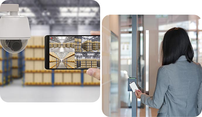 Collage of warehouse surveillance and access control system