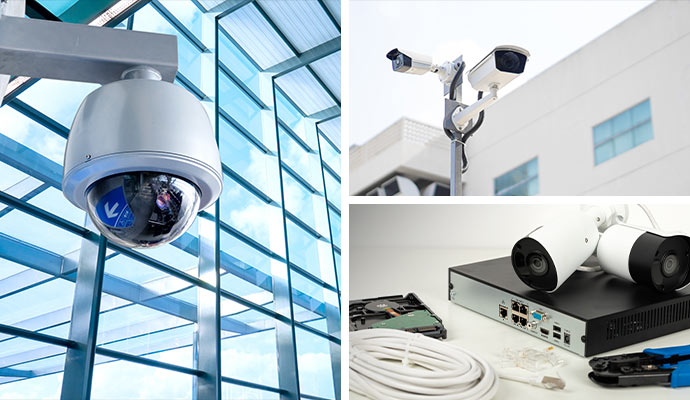Dome and bullet cameras with nvr hardware collage
