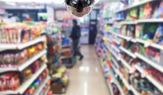 Installed security camera in retail store