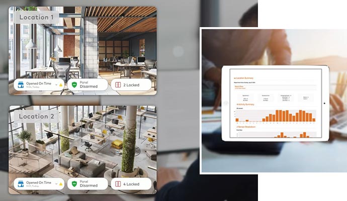 Multi-location business security dashboard interface.