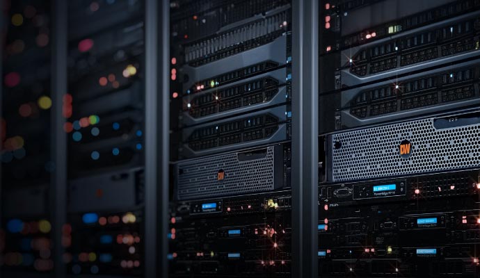 Rack-mounted network video recorder servers in a commercial server room