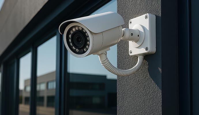Outdoor bullet security camera on wall