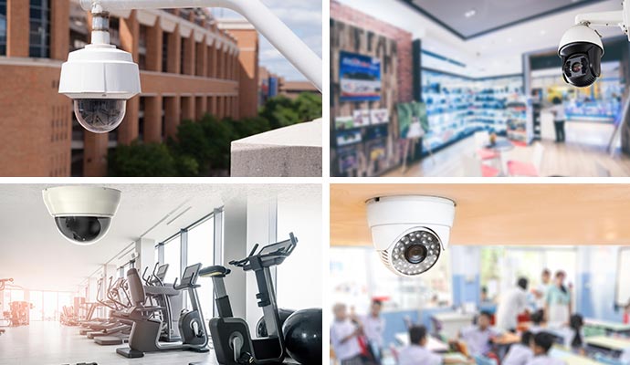 Security camera in government buildings, fitness center, retail store, and schools
