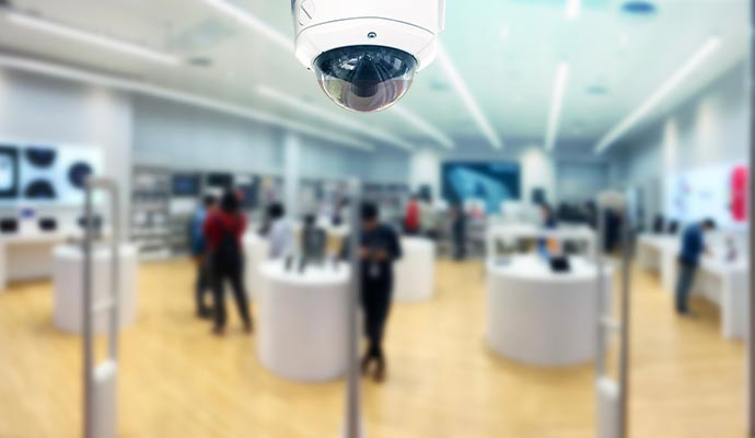 Security camera installed in a retail store