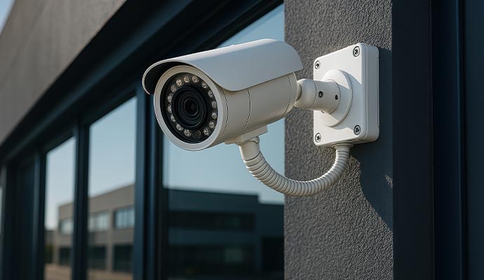Security camera installed outside the building