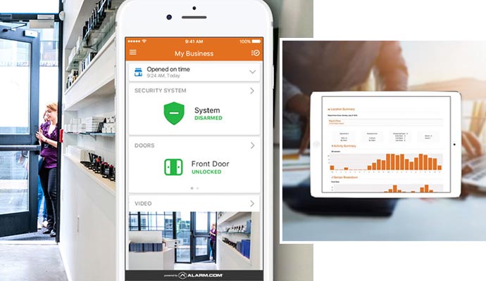 Remote business security monitoring with smart mobile app.                                                                                                                                                                                                                                                                                                                                                                                                                                                                                                             