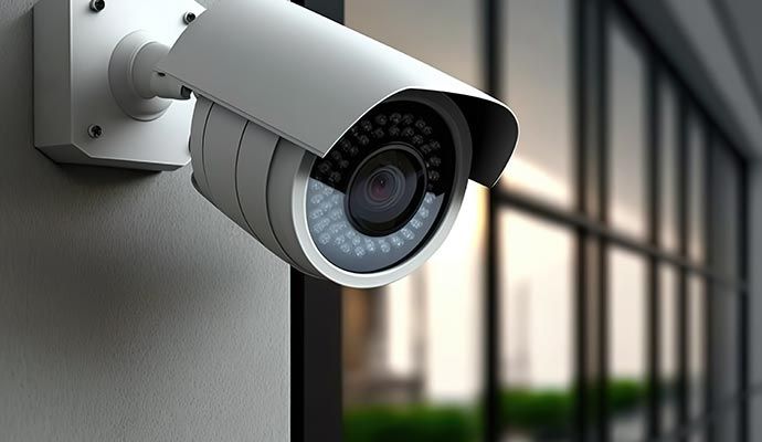 An IP camera installed on the wall