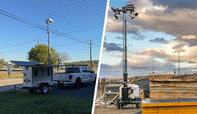 Mobile surveillance trailer in parking and construction site
